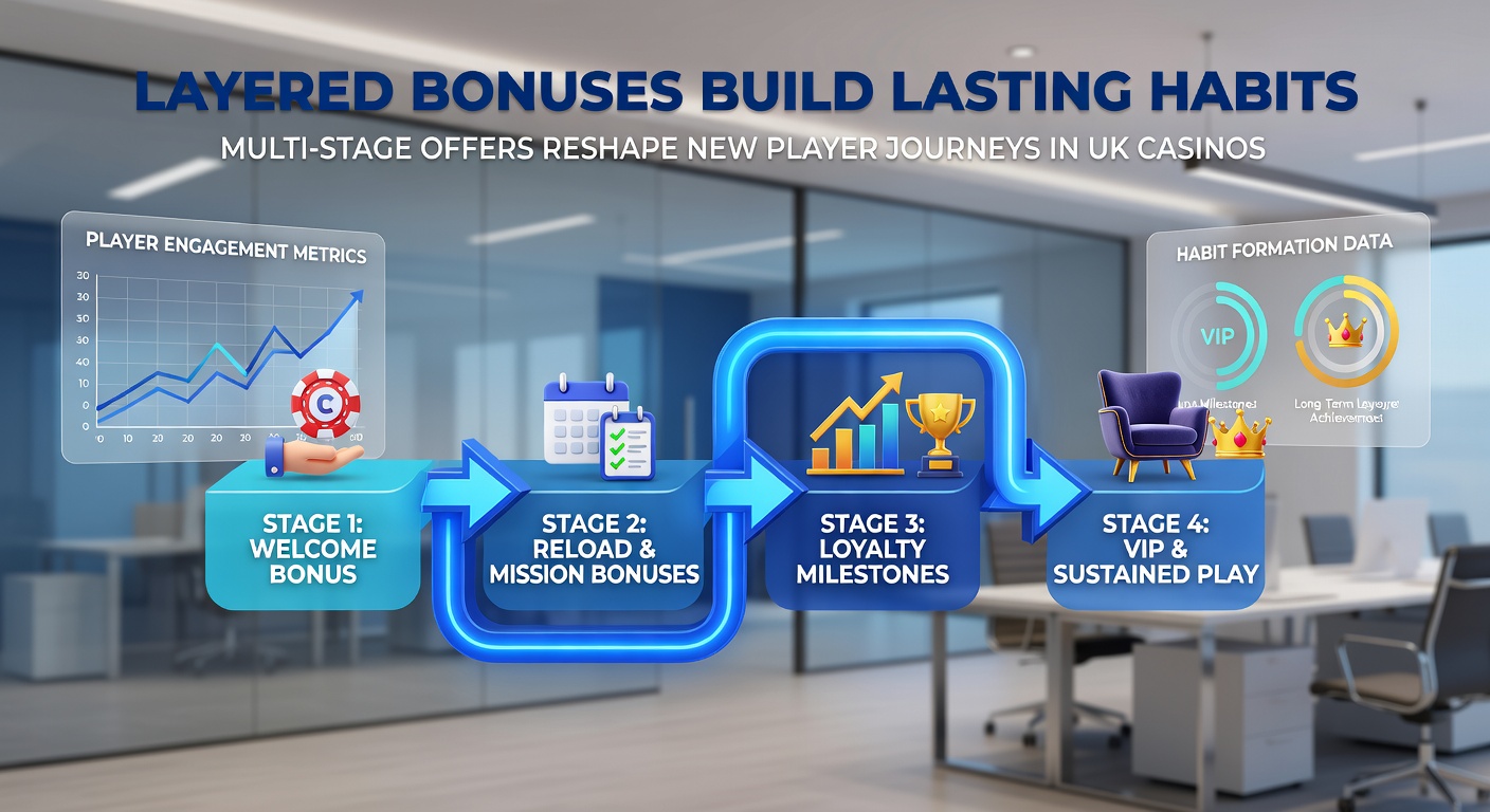 Chart depicting retention curves for tiered vs. single-stage bonuses in UK casinos, highlighting long-term engagement spikes