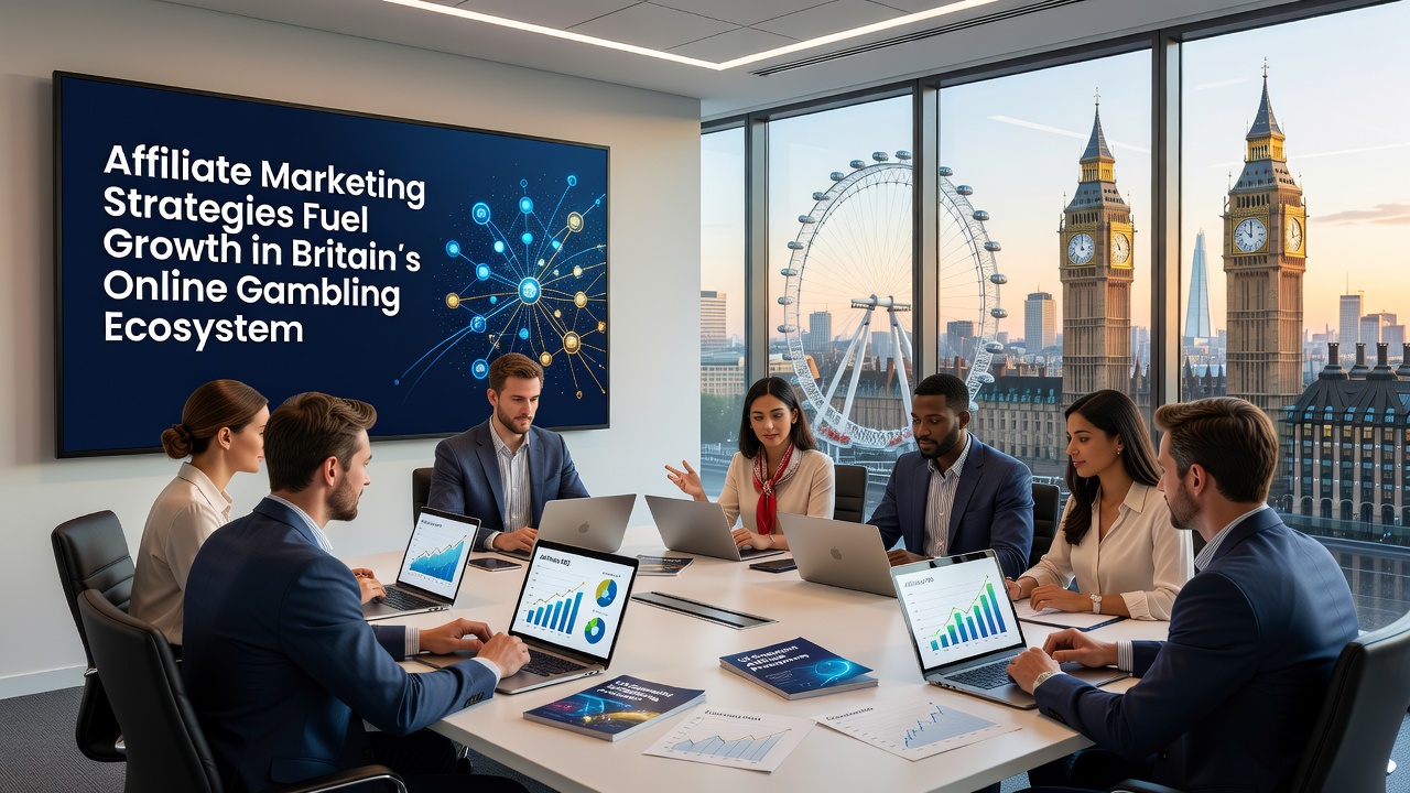 Affiliate marketing dashboard showing performance metrics for UK online gambling partnerships