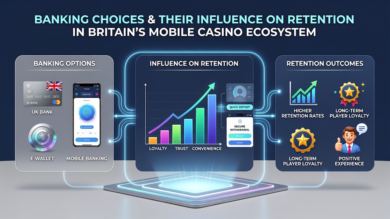 Graph displaying retention rates for different banking methods in mobile casinos over a six-month period