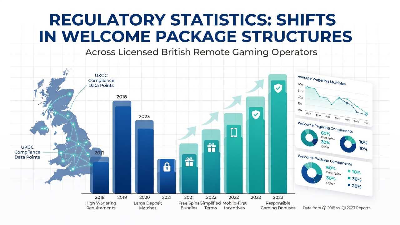 Charts and graphs displaying shifts in welcome package structures for British remote gaming operators based on regulatory statistics