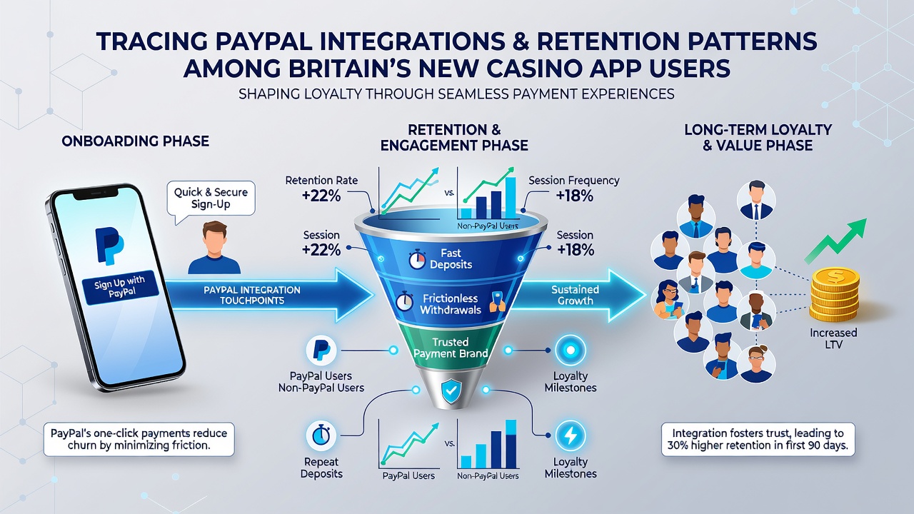 Mobile screen showing retention dashboard metrics for casino apps using PayPal integrations