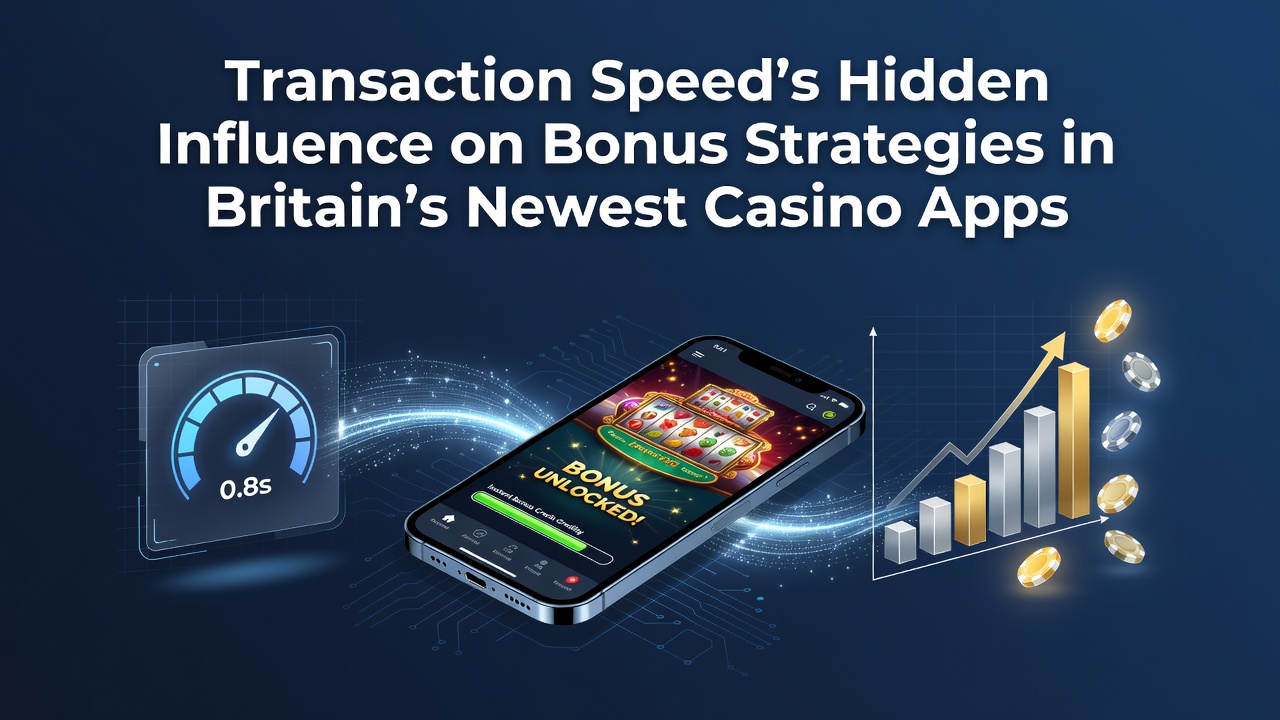 Mobile casino app interface displaying transaction speed metrics and bonus offers