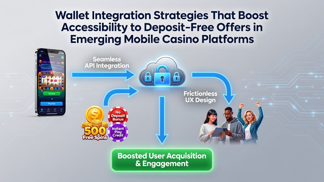 Mobile device displaying wallet integration interface for accessing deposit-free casino offers